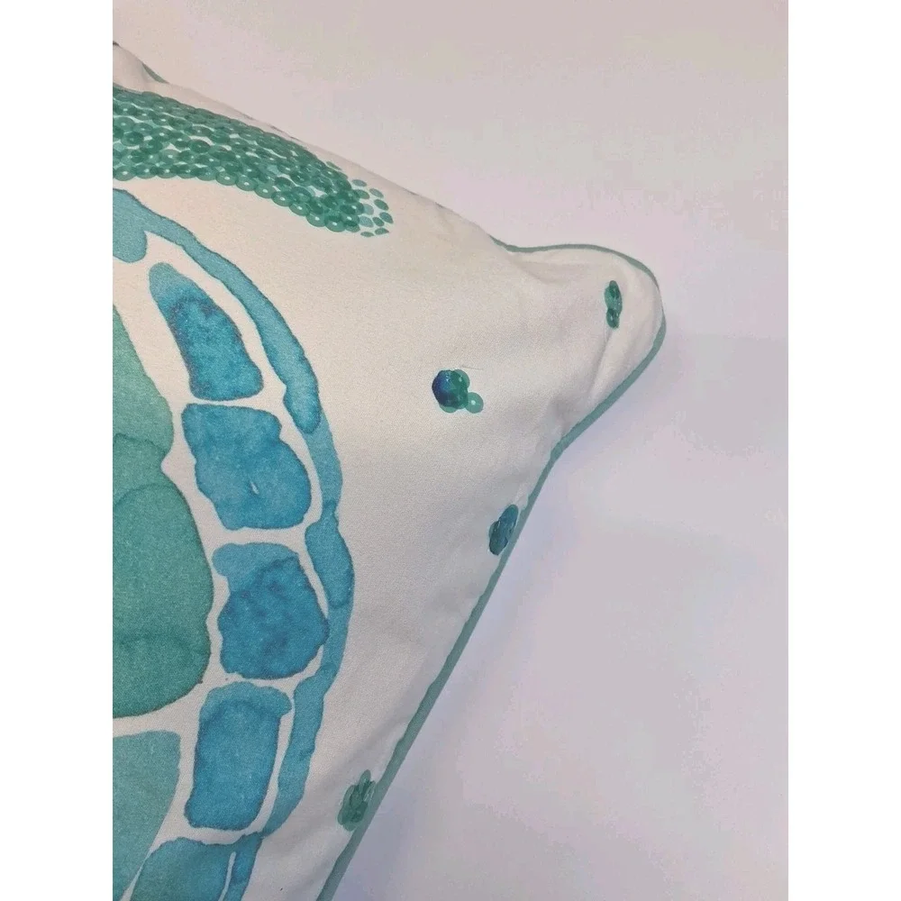 Pottery Barn Sequin Sea Turtle Pillow & Cover 2015 Summer Coastal Beach 16x16